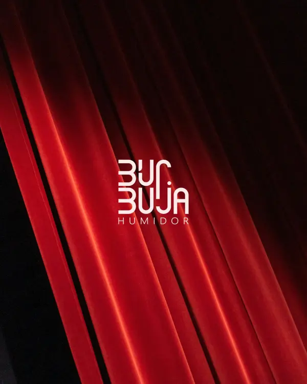Logo Burbuja Humidor na czerwonym tle, grafika na Instagram