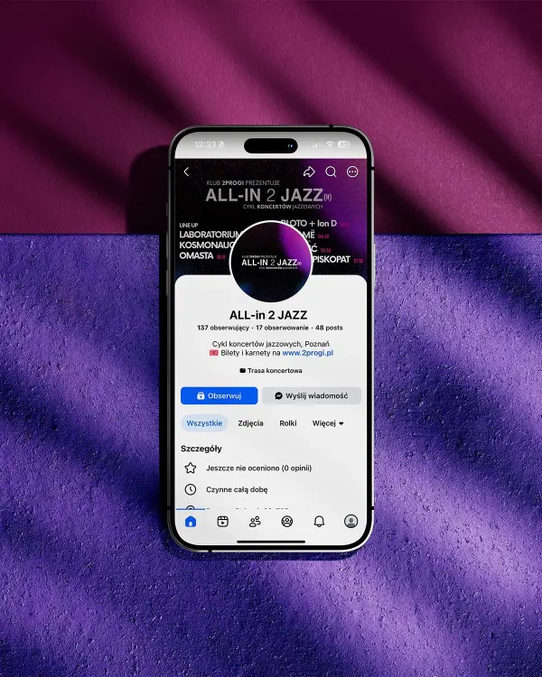 Profil All-in 2 Jazz na Facebooku na ekranie telefonu