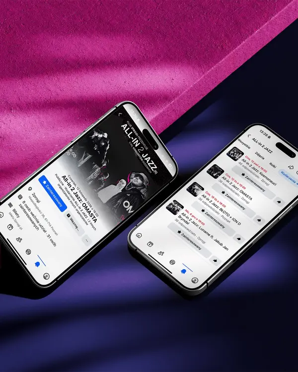 Wydarzenia koncertów All-in 2 Jazz (II) na Facebooku na dwóch telefonach